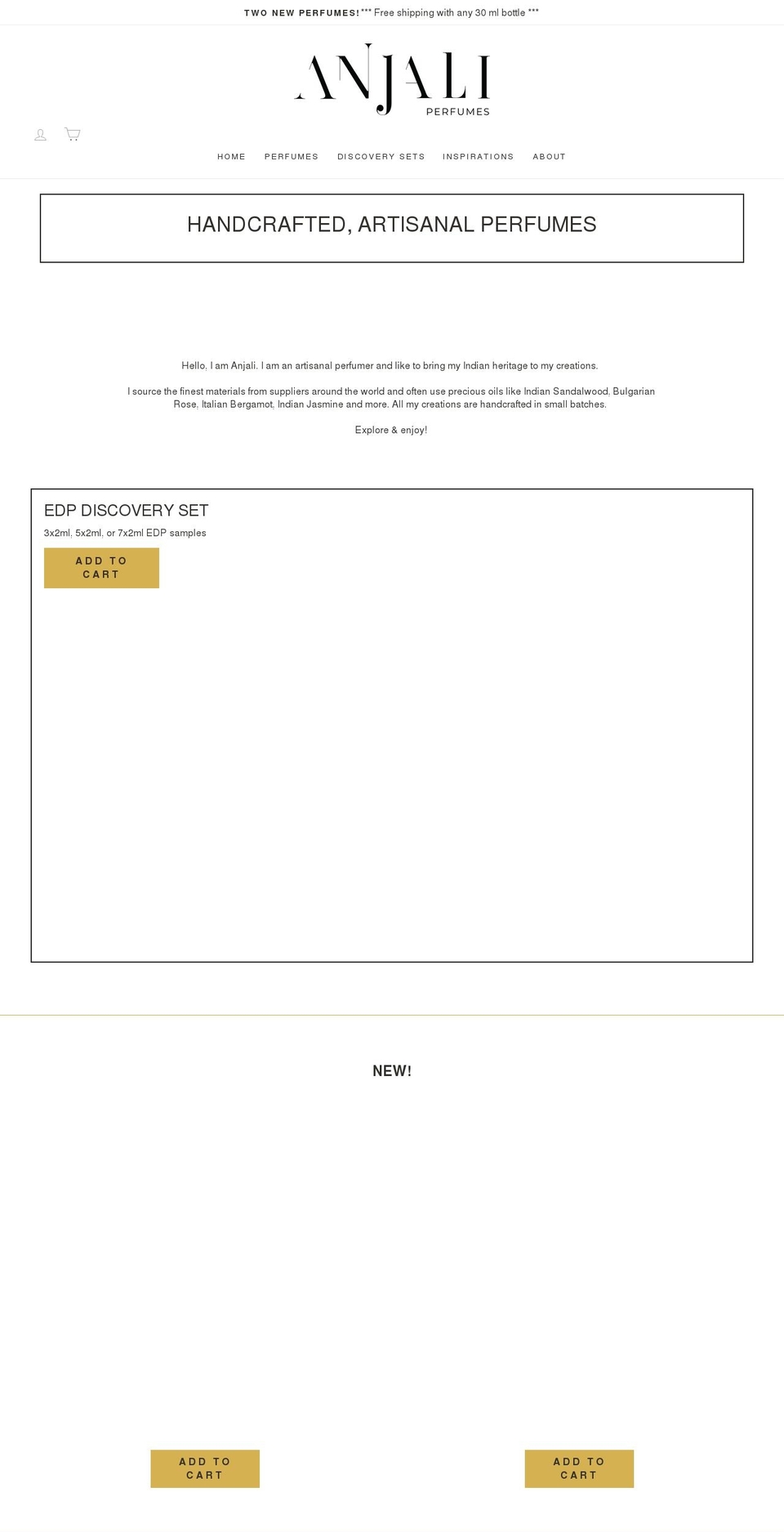 anjaliperfumes.com shopify website screenshot