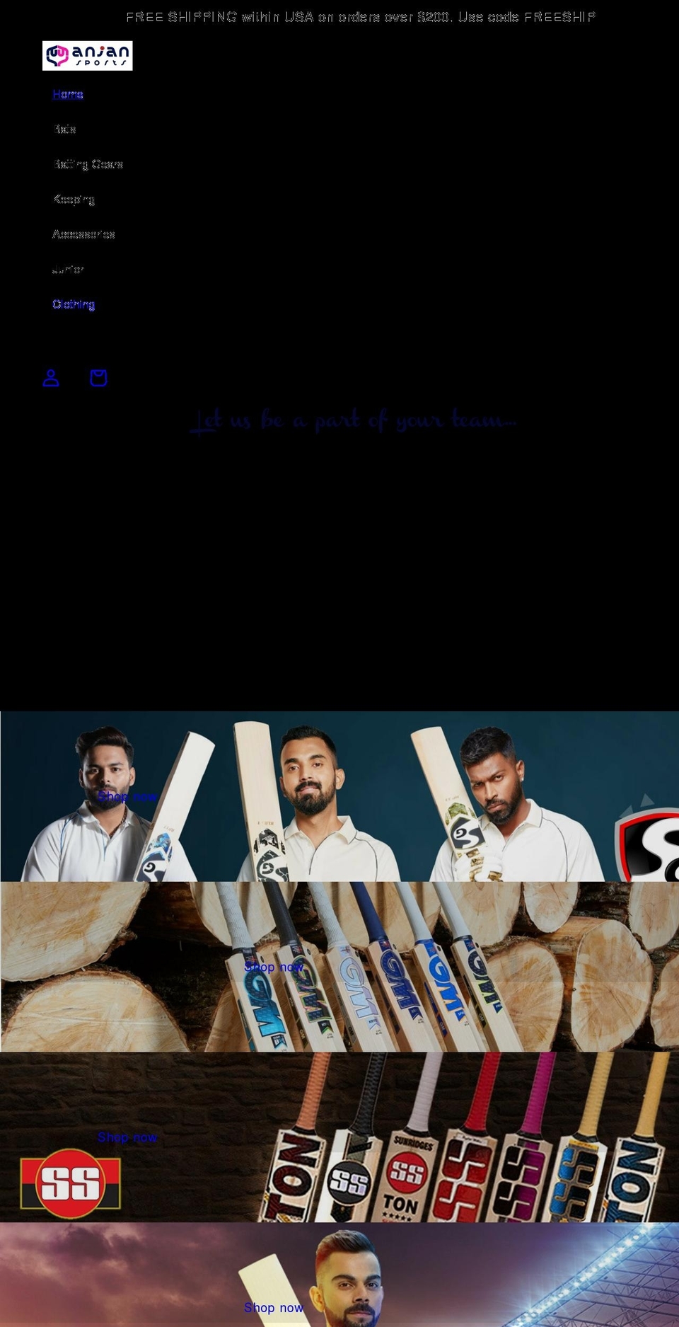 anjansports.com — Shopify storefront screenshot