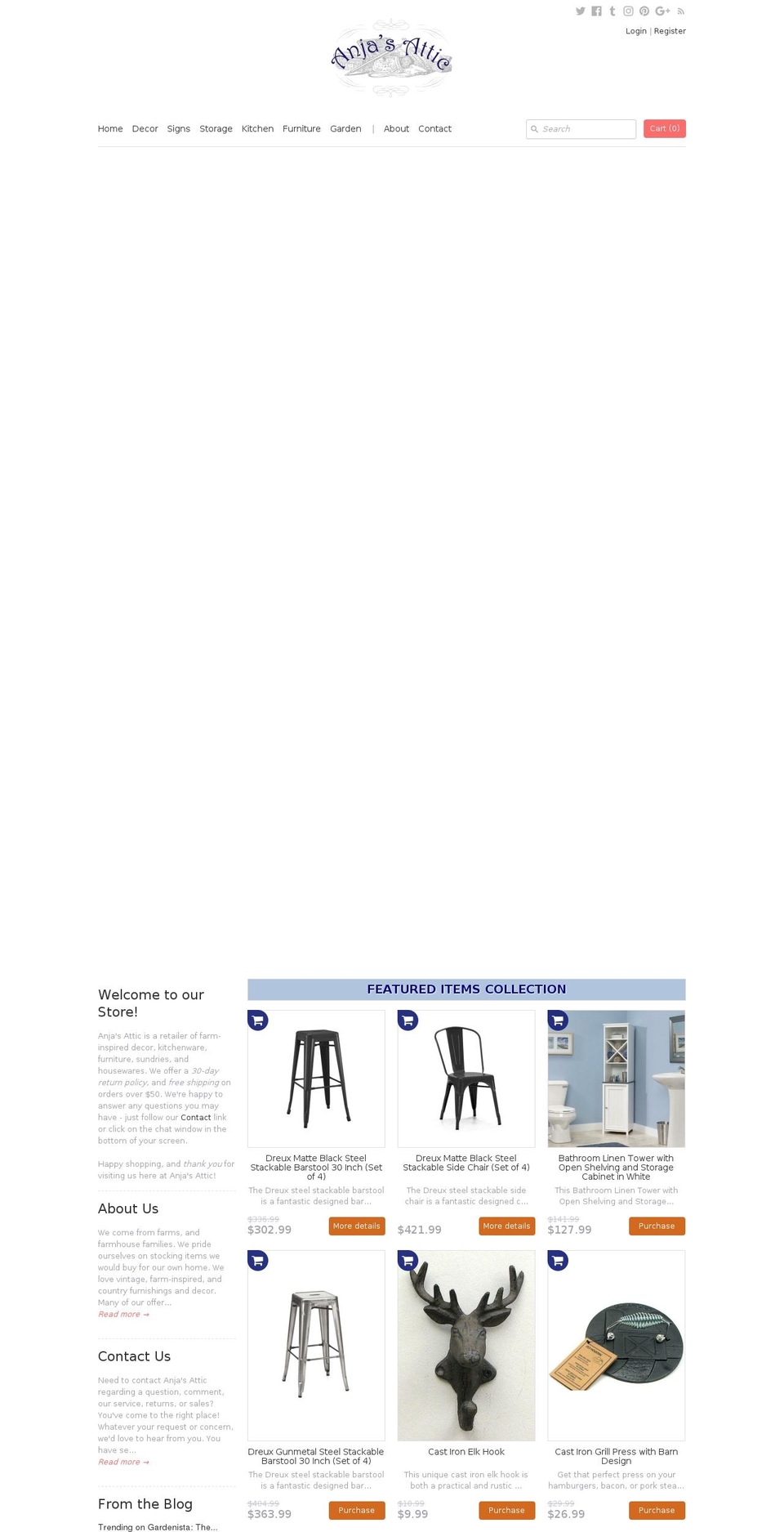 anjas-attic.com shopify website screenshot
