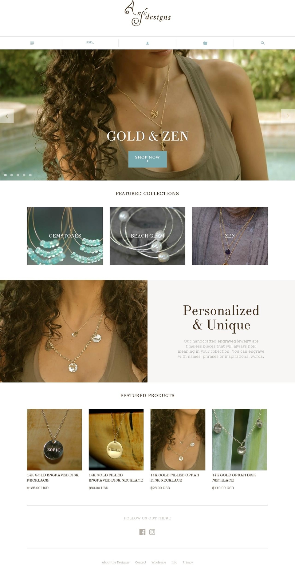 anjedesigns.com shopify website screenshot