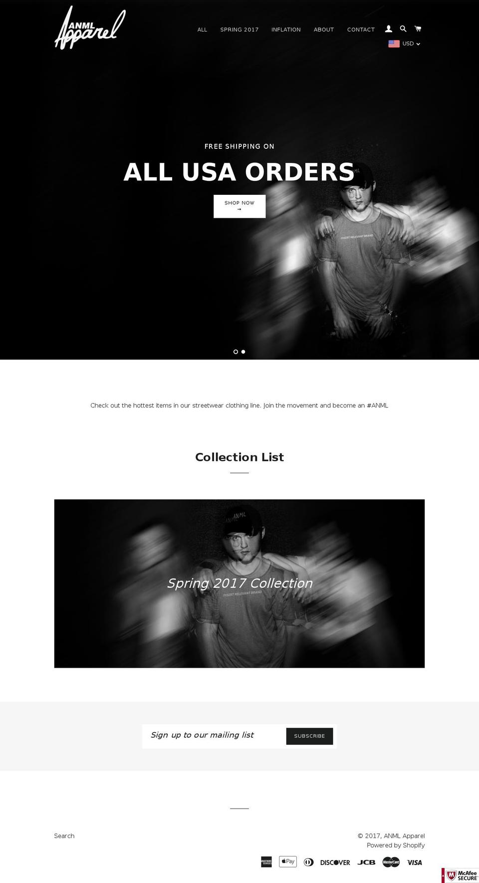 anmlapparel.com shopify website screenshot