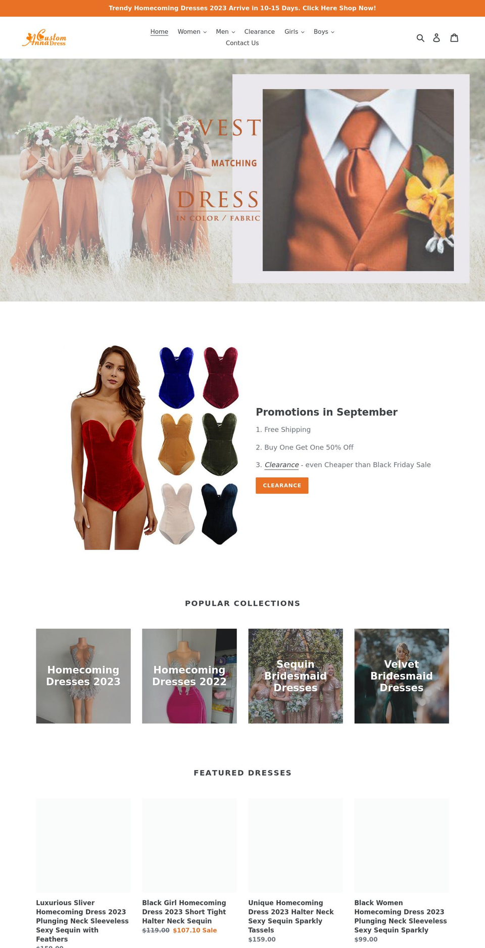 annacustomdress.com shopify website screenshot
