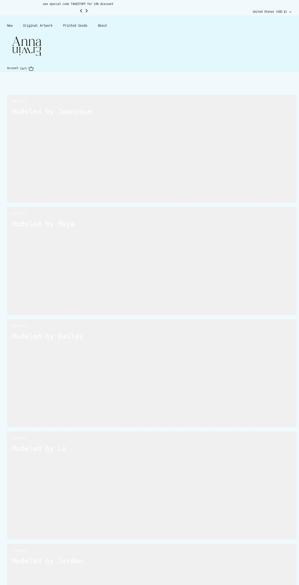 annaerwinart.com shopify website screenshot