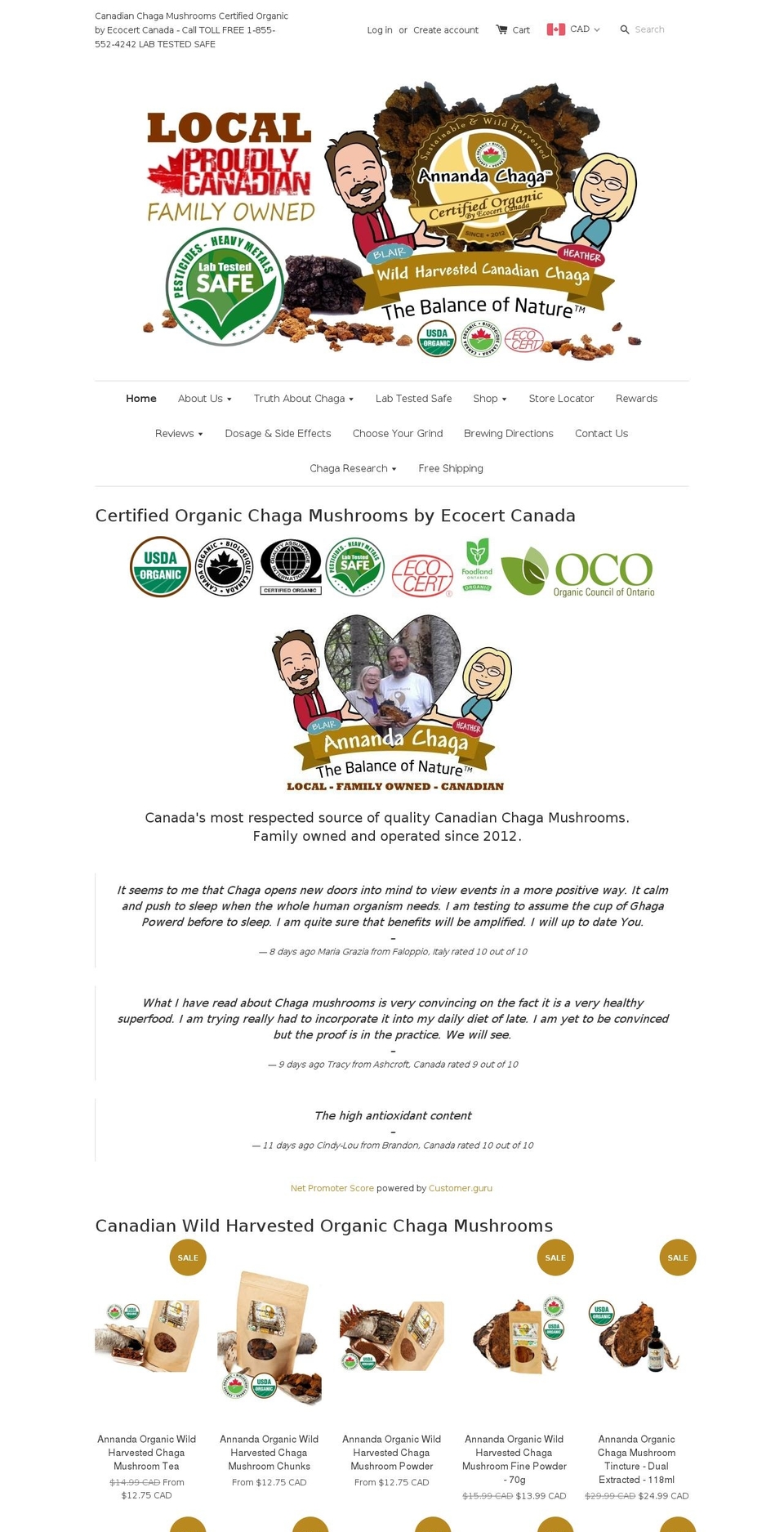 annandachagamushrooms.com — Shopify storefront screenshot