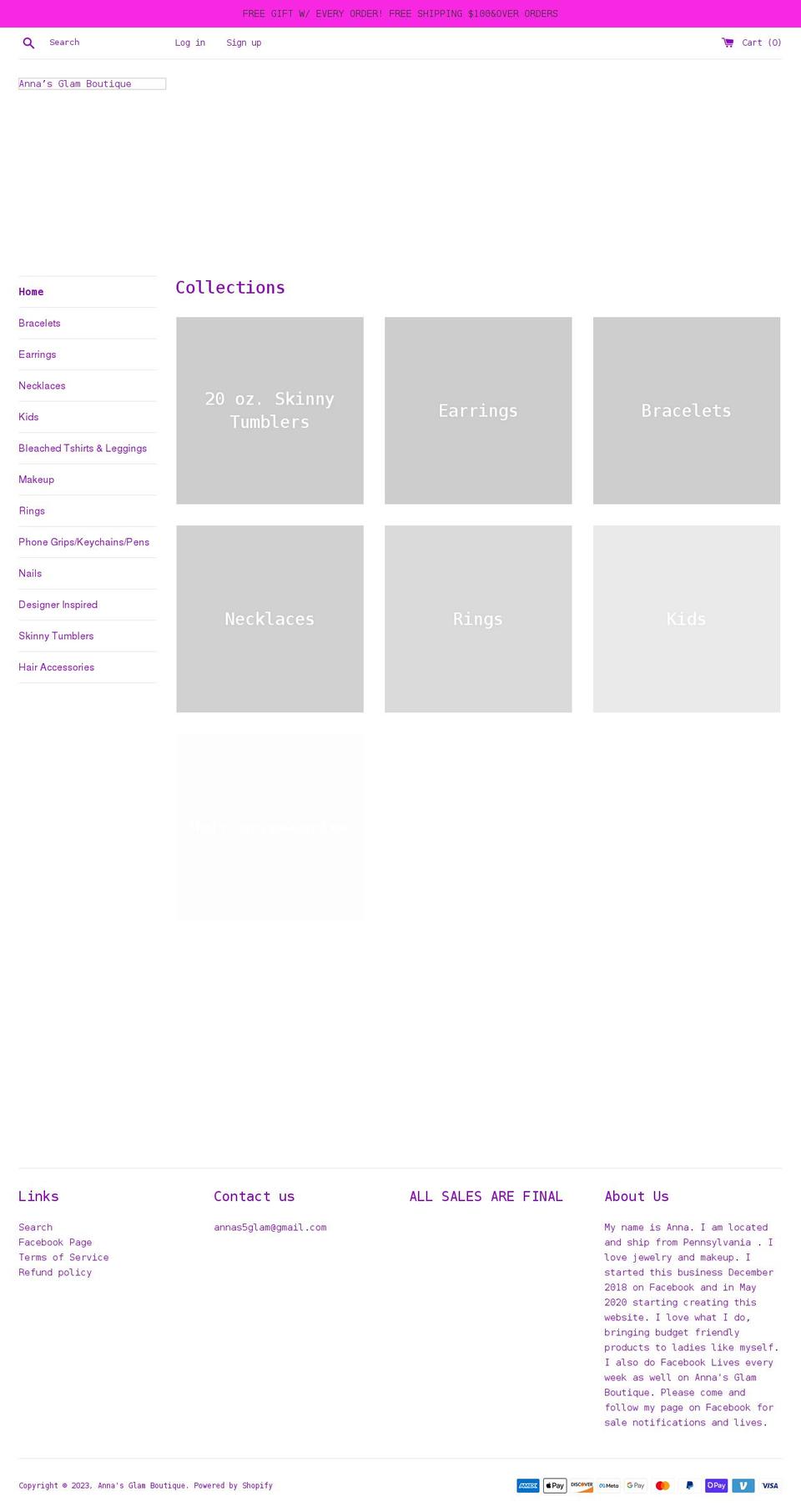 annasglamboutique.com shopify website screenshot