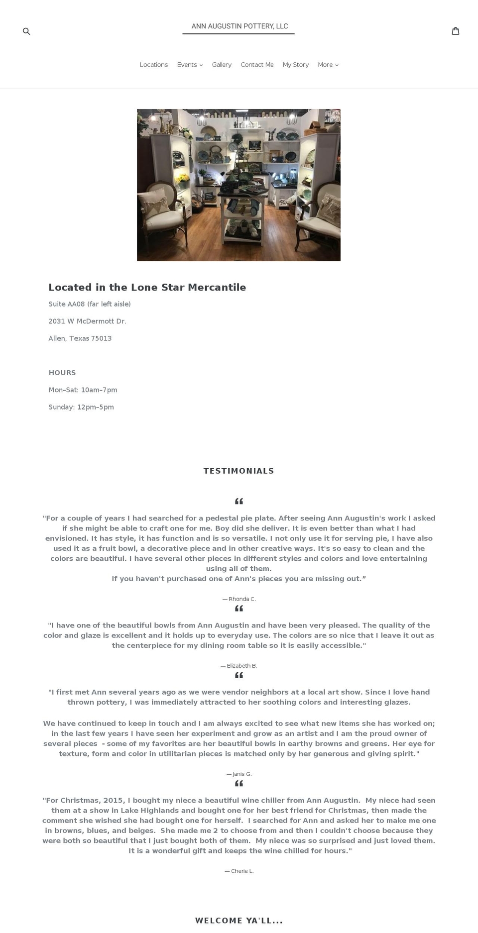 annaugustinpottery.com — Shopify storefront screenshot