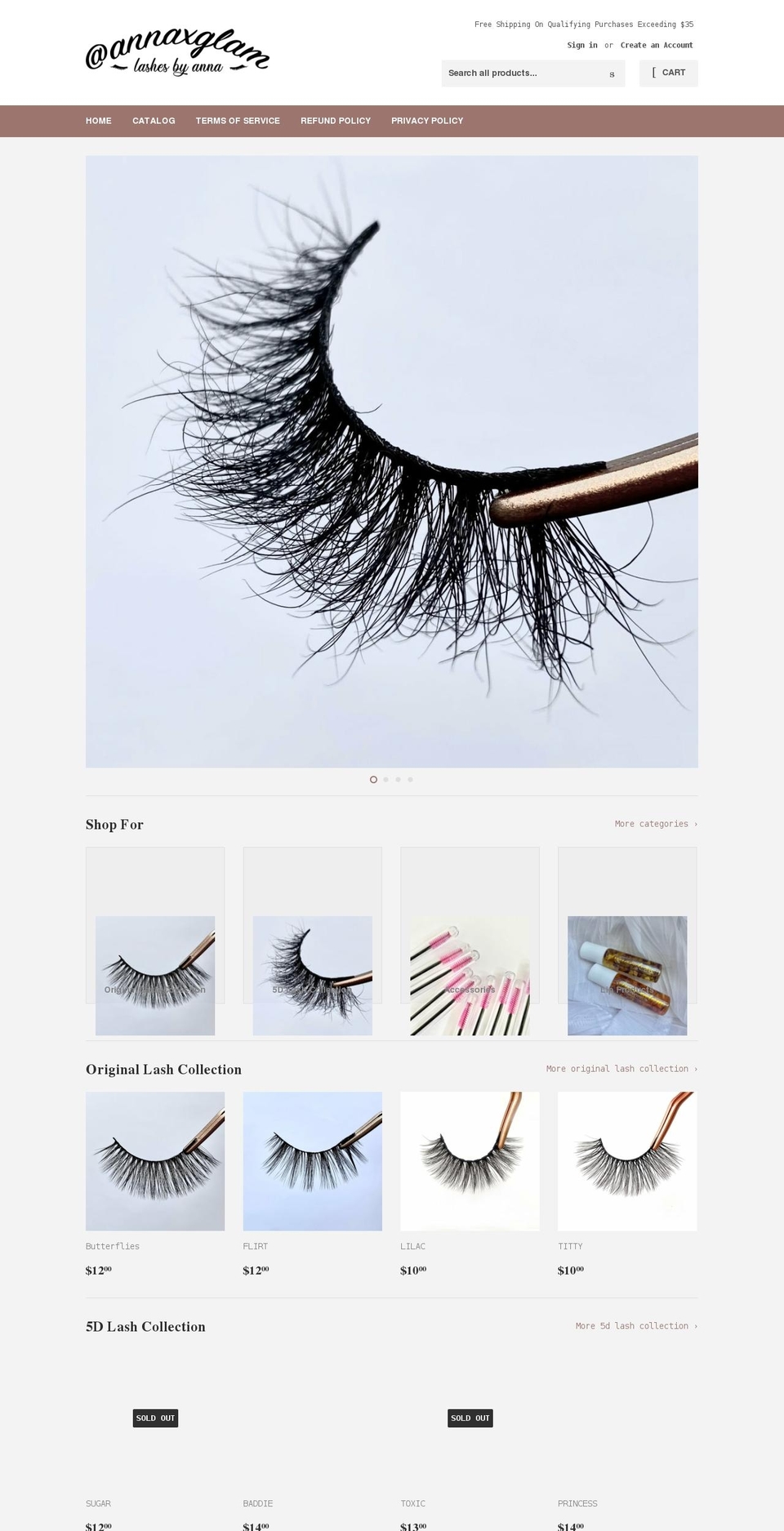 annaxglam.com shopify website screenshot