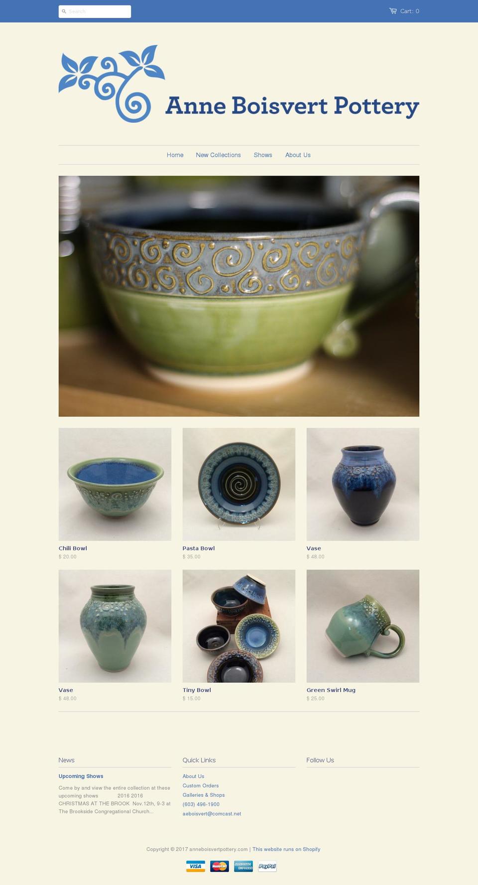 anneboisvertpottery.com shopify website screenshot
