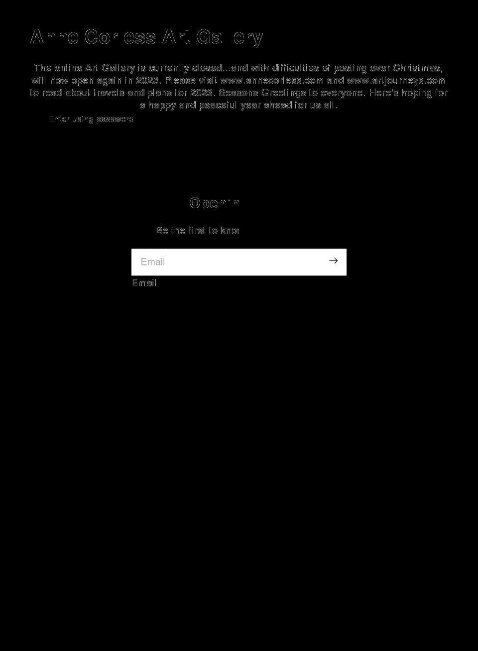 annecorlessartgallery.com — Shopify storefront screenshot
