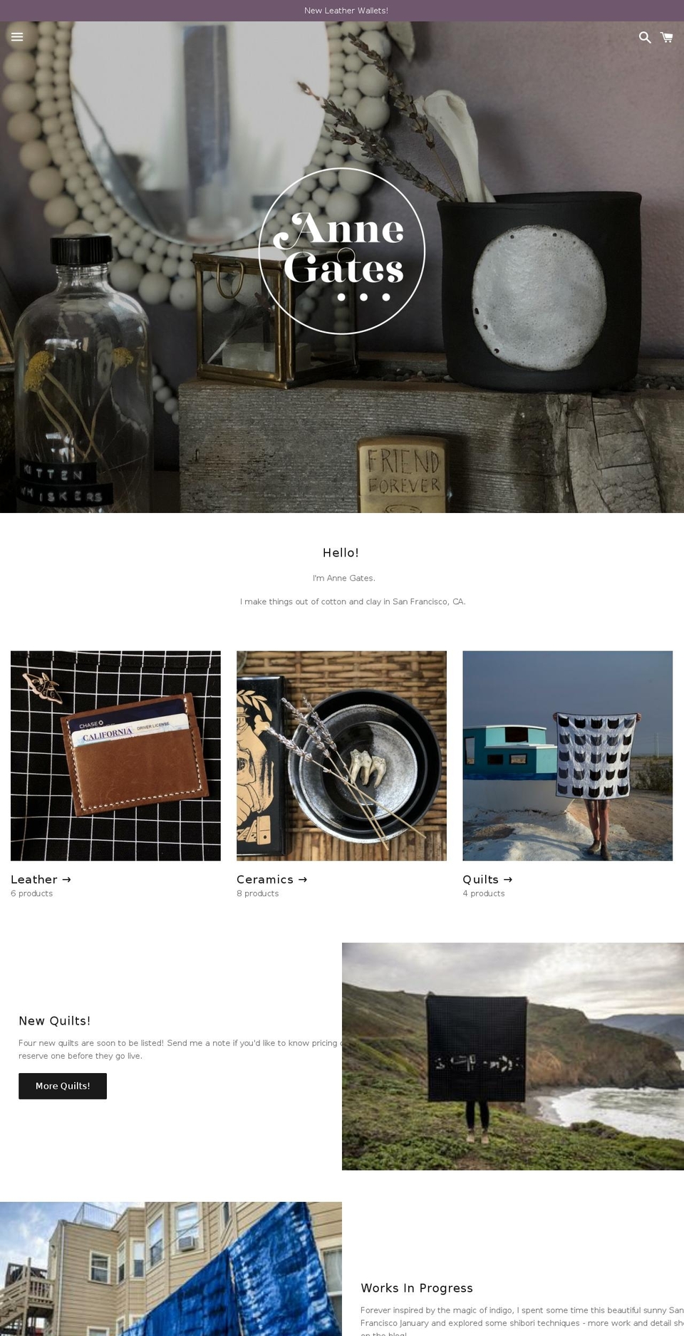 annegates.com shopify website screenshot