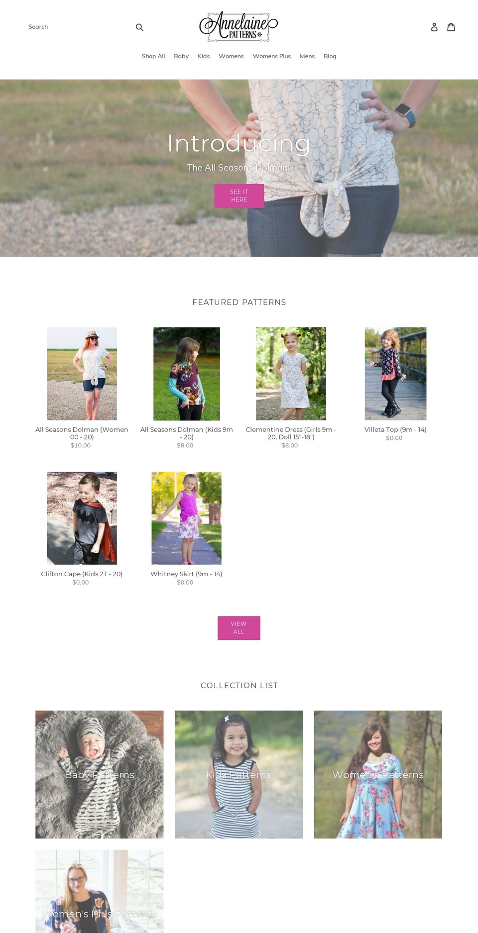 annelainepatterns.com — Shopify storefront screenshot