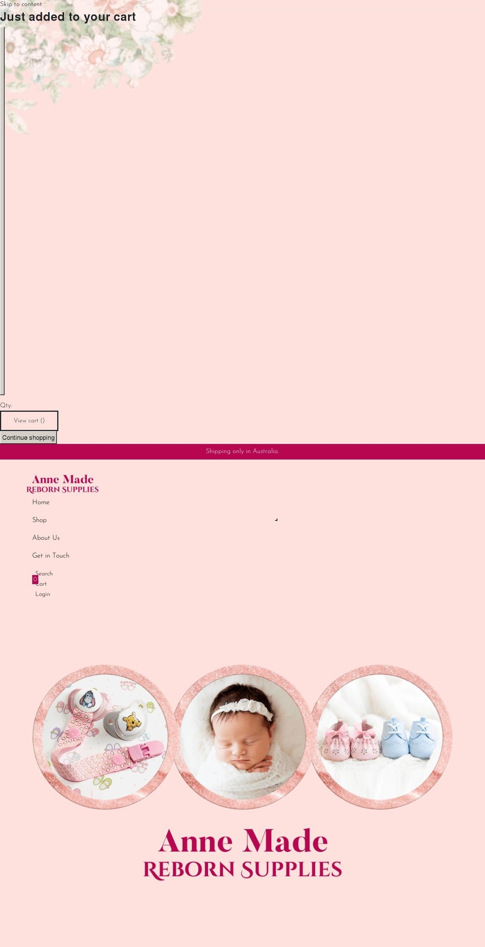 annemaderebornsupplies.com shopify website screenshot