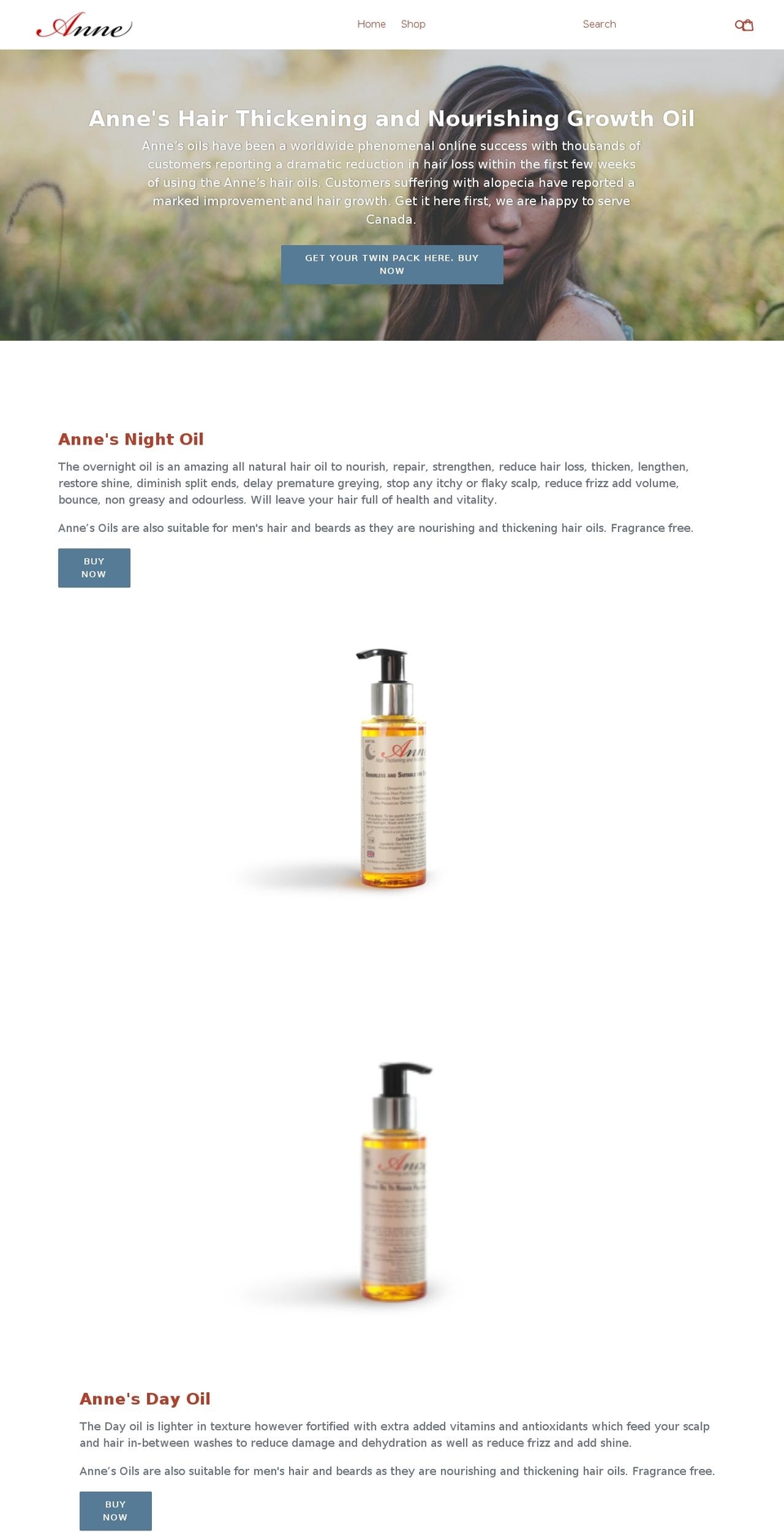 annesoils.com — Shopify storefront screenshot
