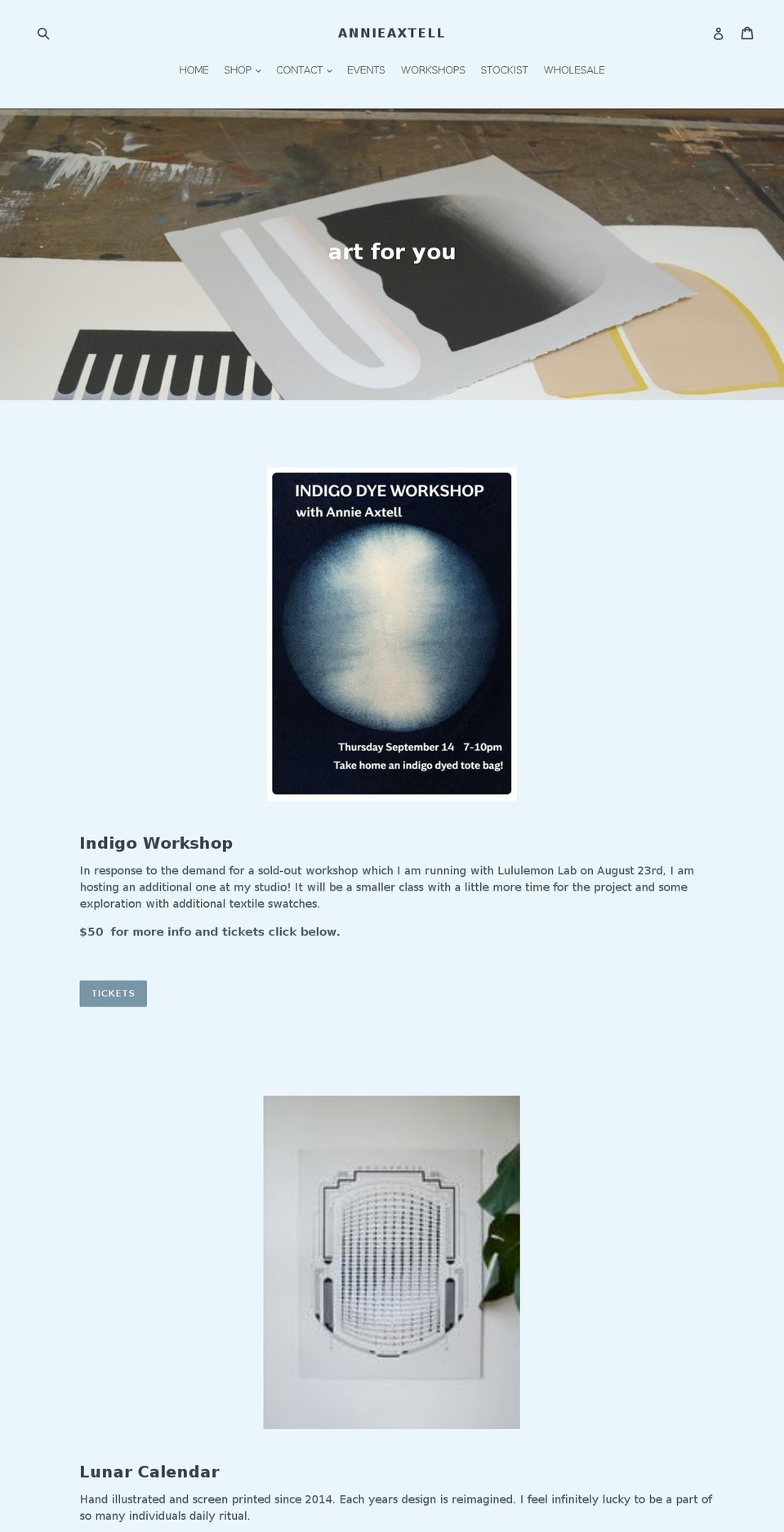 annieaxtell.com shopify website screenshot