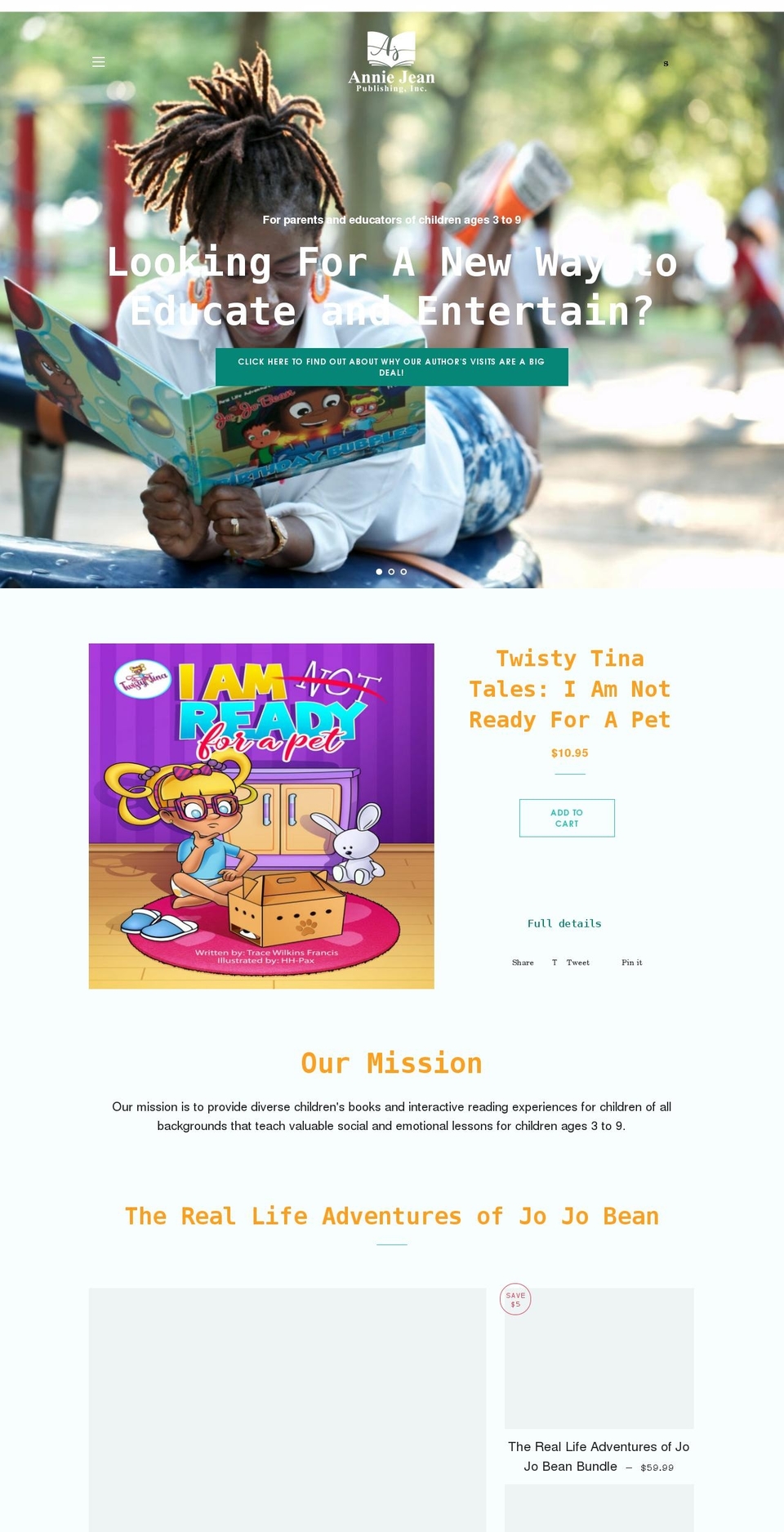anniejeanpublishing.com shopify website screenshot