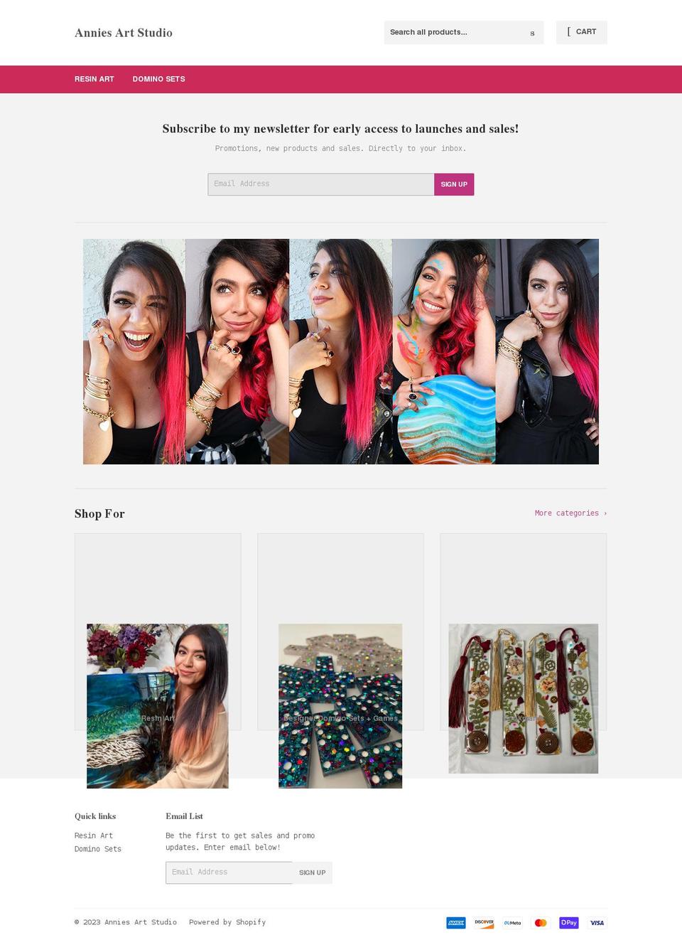 anniesartstudioshop.com shopify website screenshot