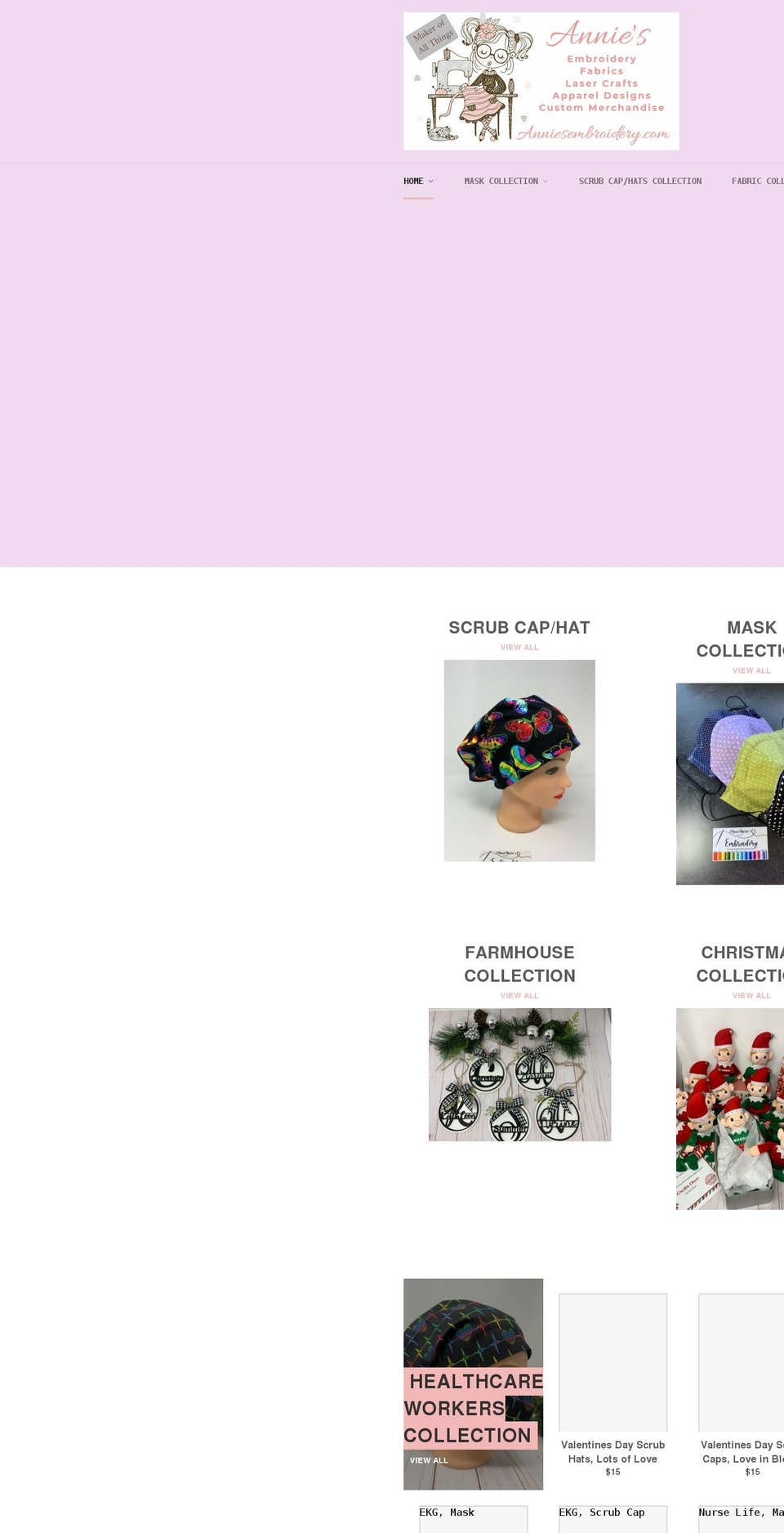 anniesembroidery.com shopify website screenshot