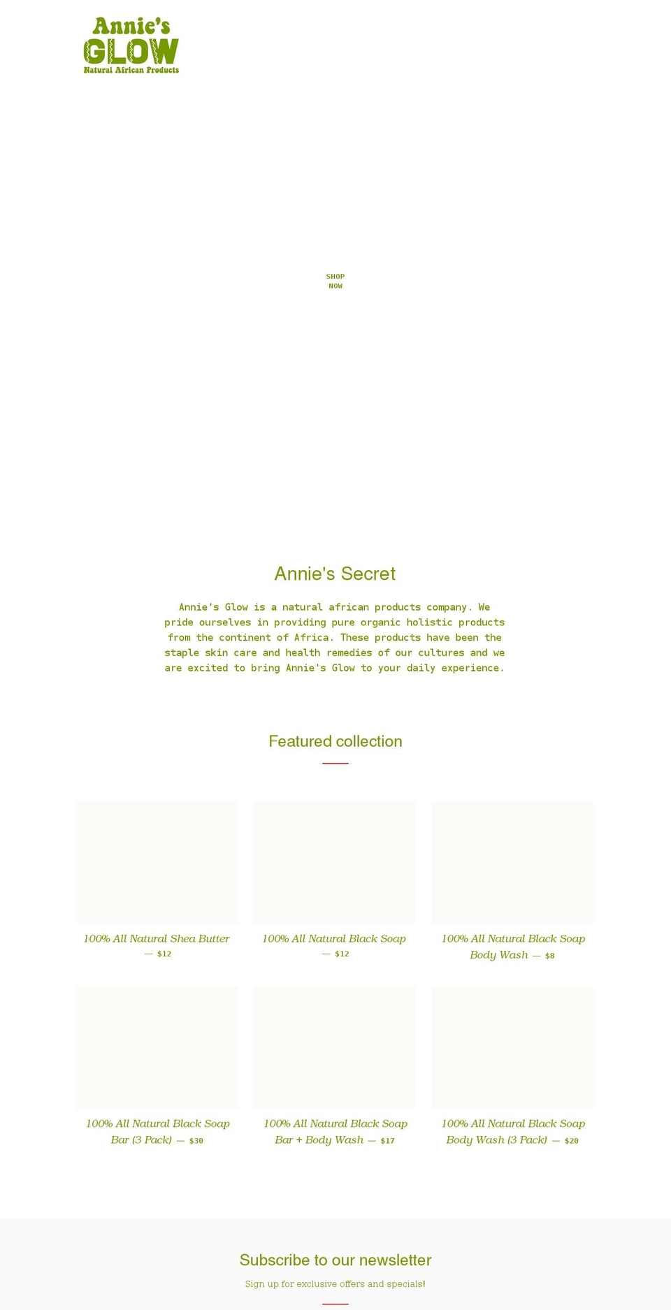 anniesglow.com shopify website screenshot
