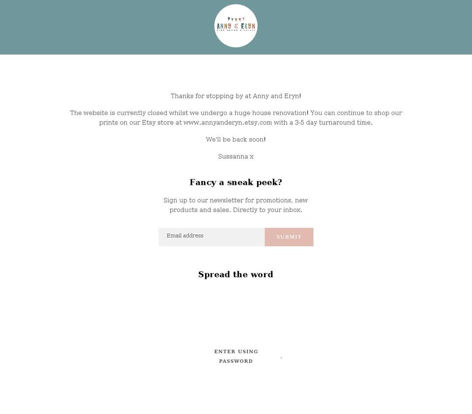 annyanderyn.com shopify website screenshot