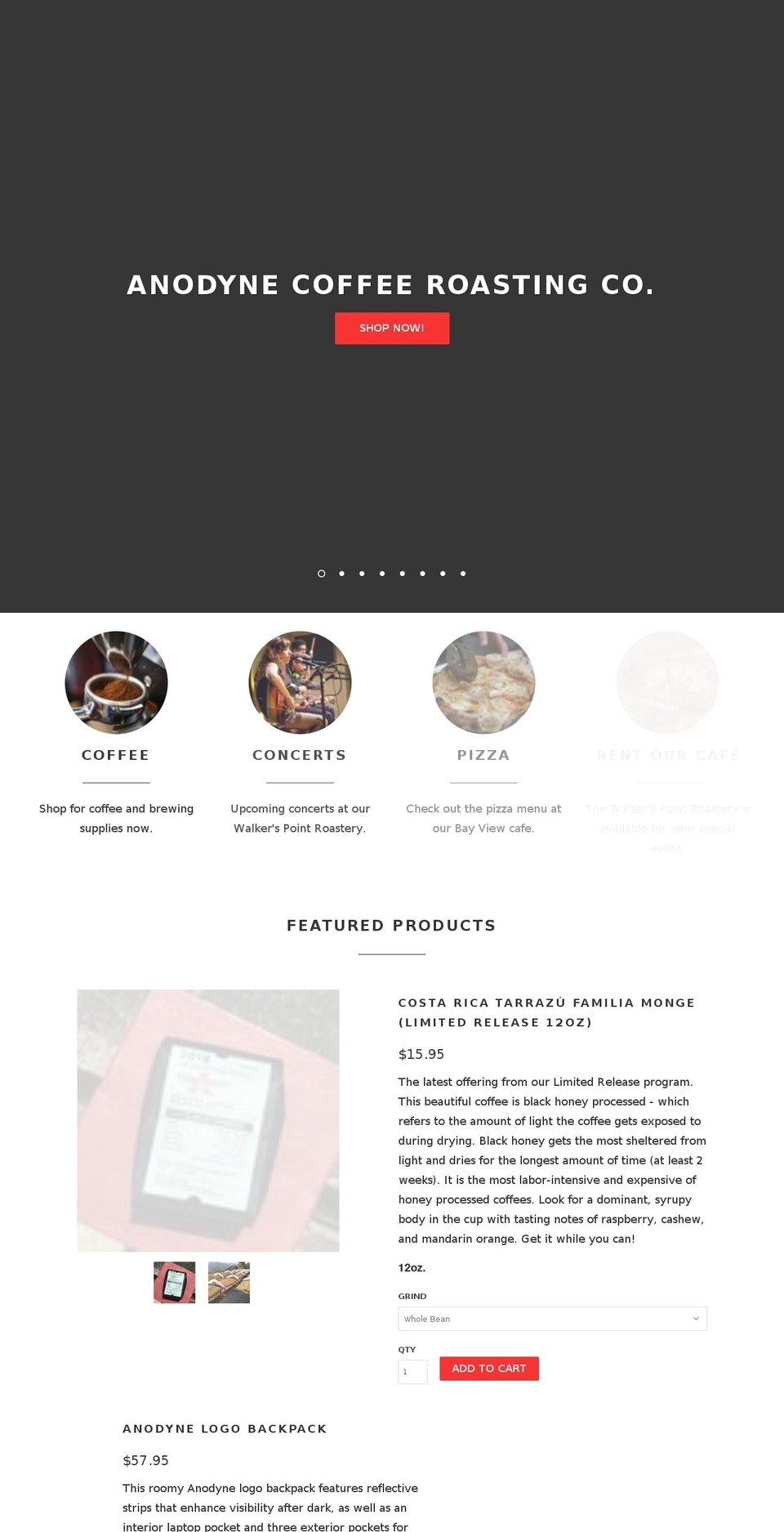 anodynecoffee.com shopify website screenshot