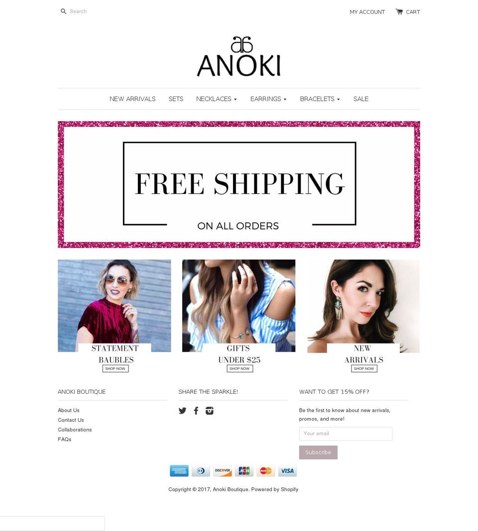 anokiboutique.com shopify website screenshot
