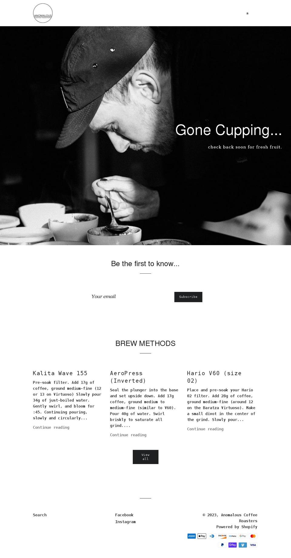 anomalouscoffee.com shopify website screenshot