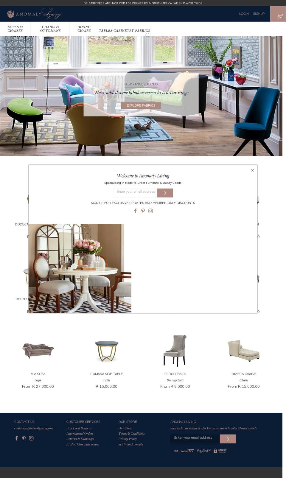 anomalyliving.com — Shopify storefront screenshot