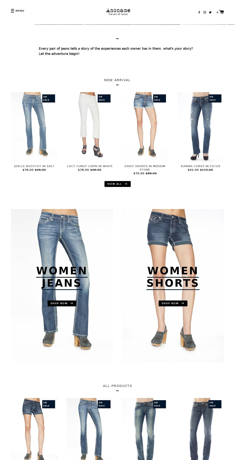anoname.com shopify website screenshot