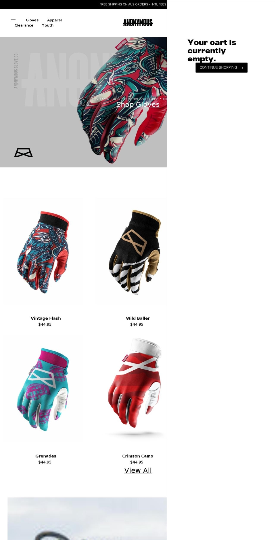 anonymousgloves.com shopify website screenshot
