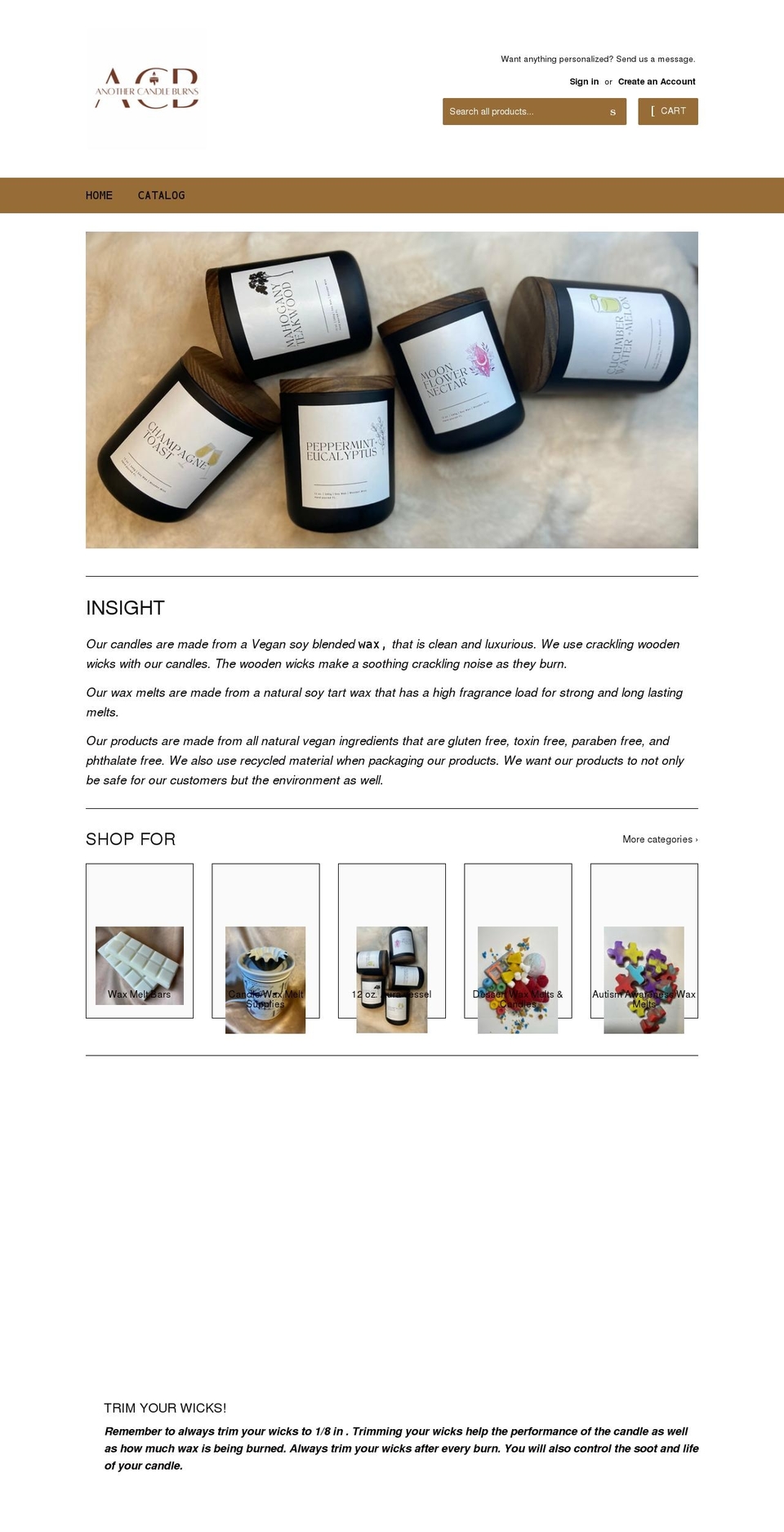 anothercandleburns.com shopify website screenshot