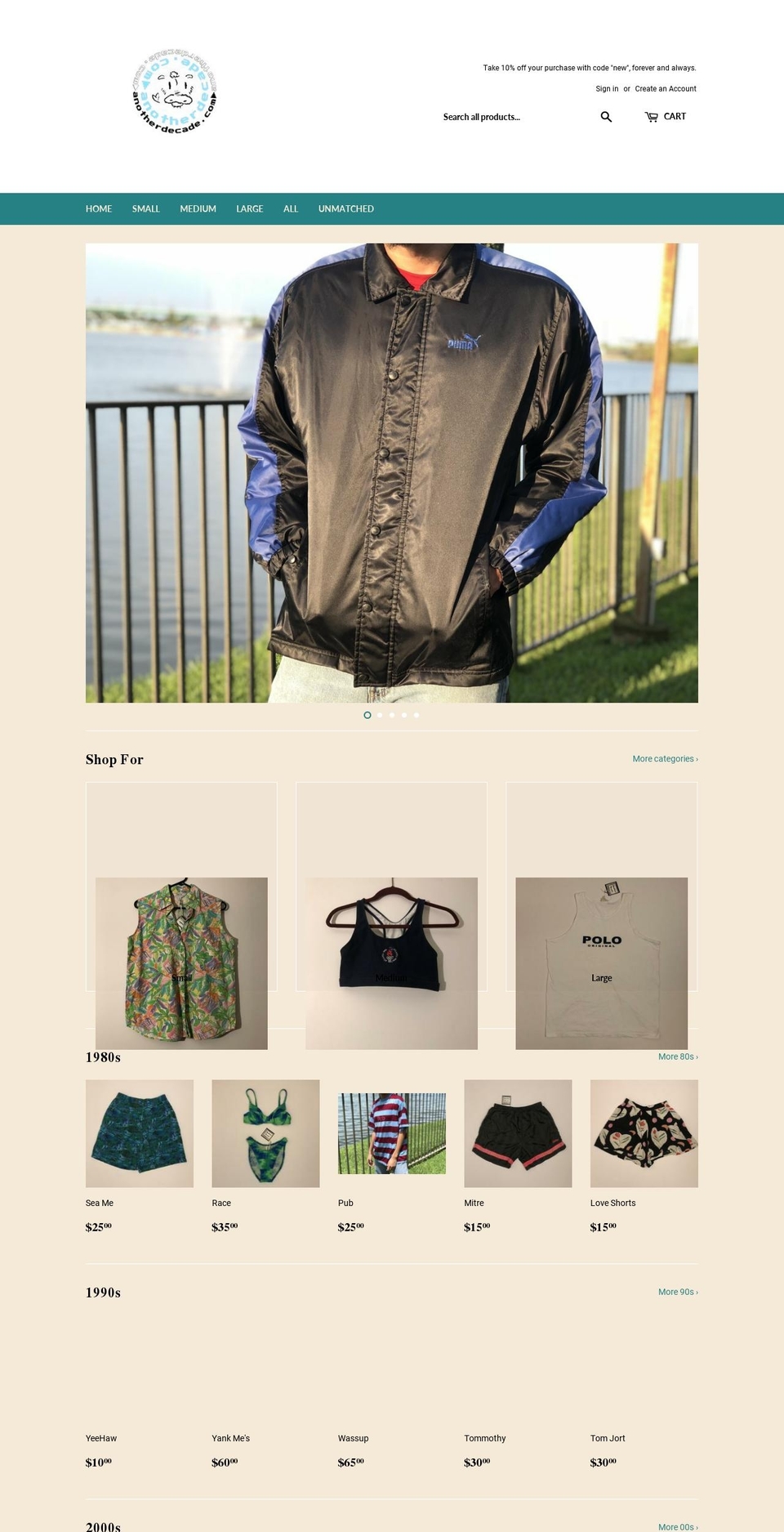 anotherdecade.com shopify website screenshot