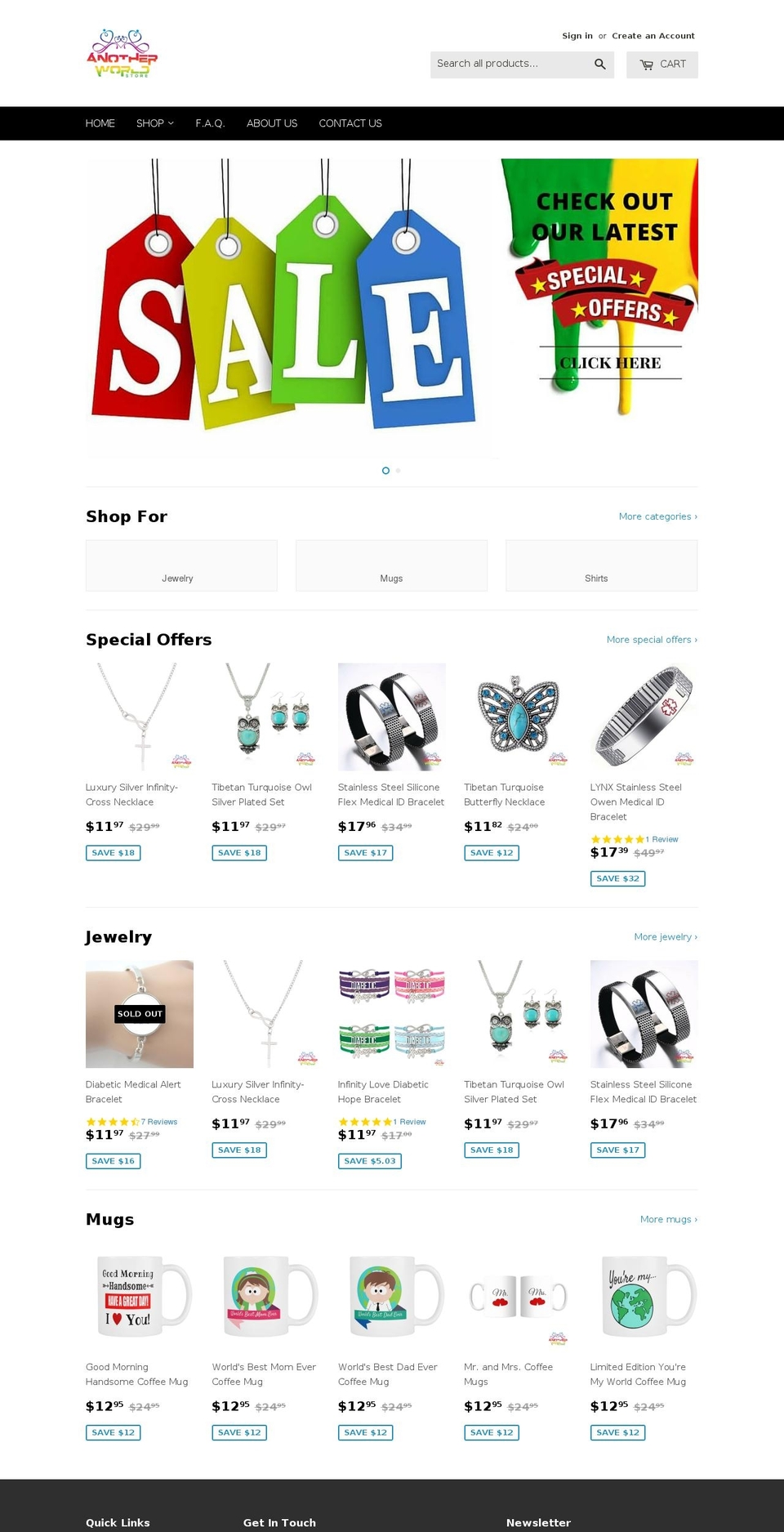 anotherworldstore.com — Shopify storefront screenshot