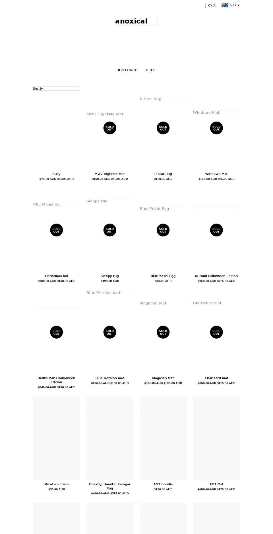 anoxical.com shopify website screenshot