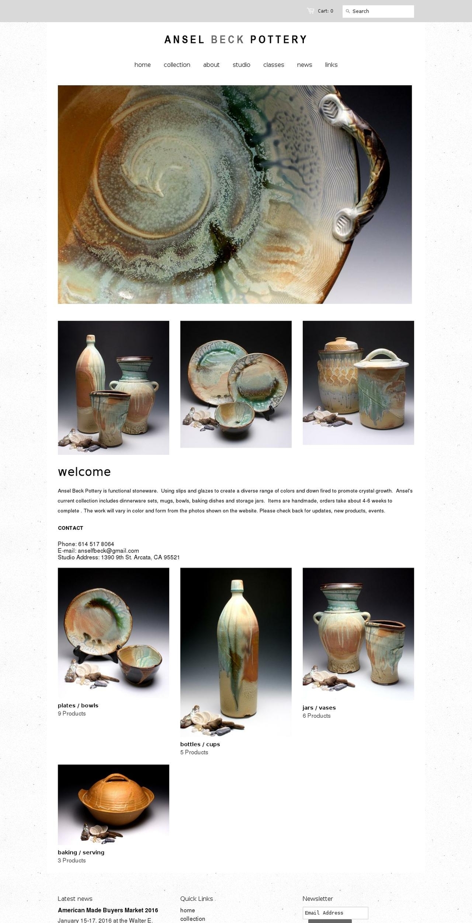 anselbeckpottery.com — Shopify storefront screenshot