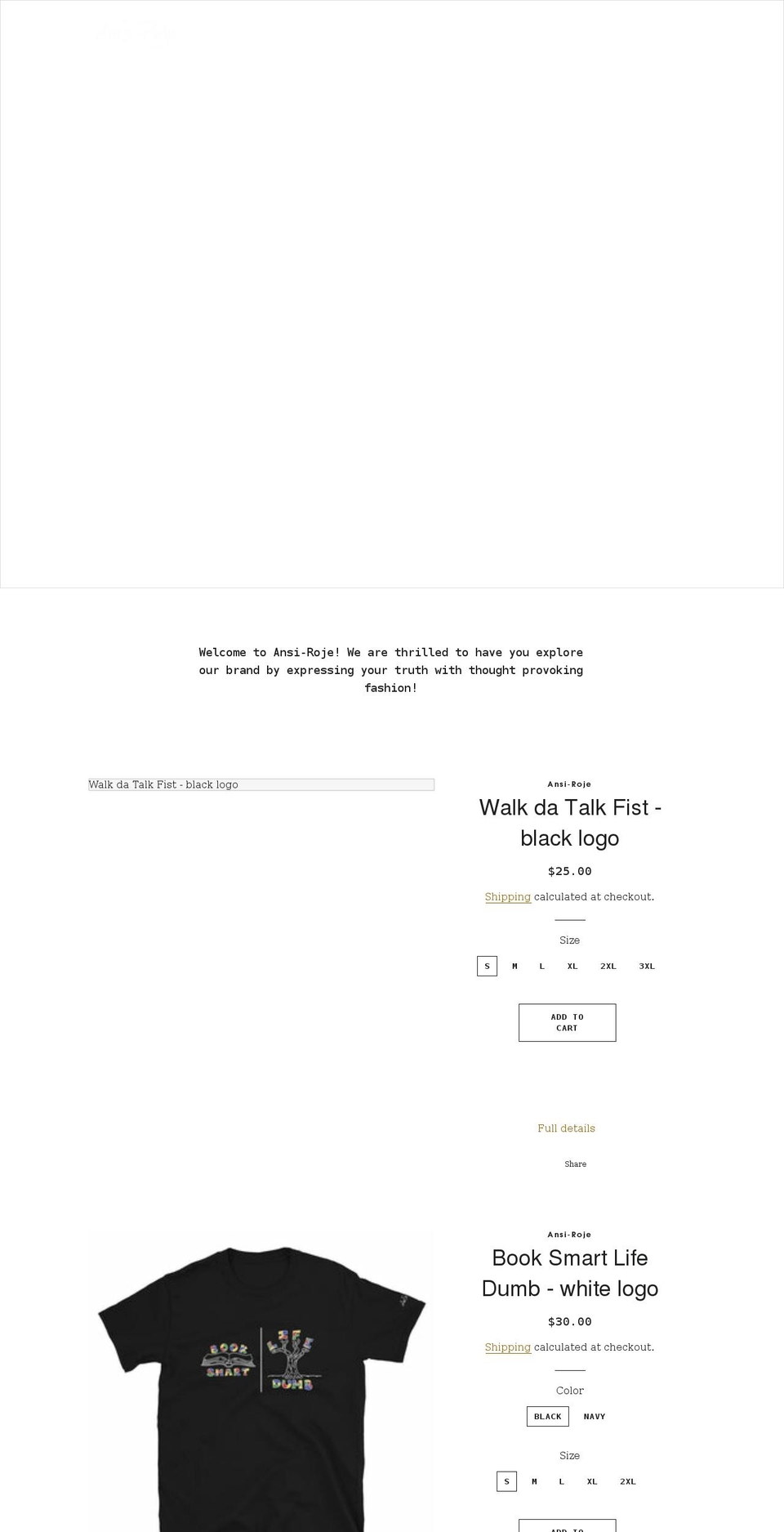 ansi-roje.com shopify website screenshot