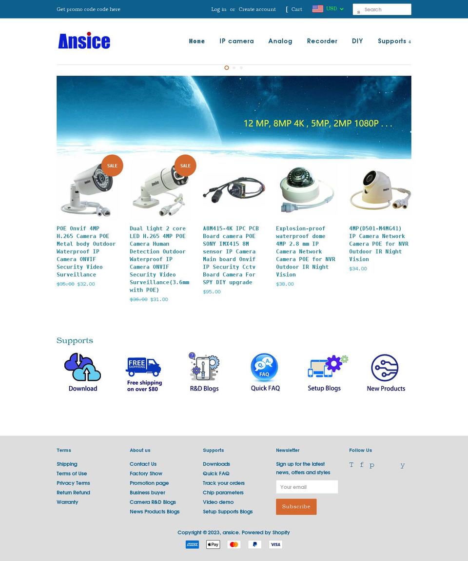 ansice.net shopify website screenshot