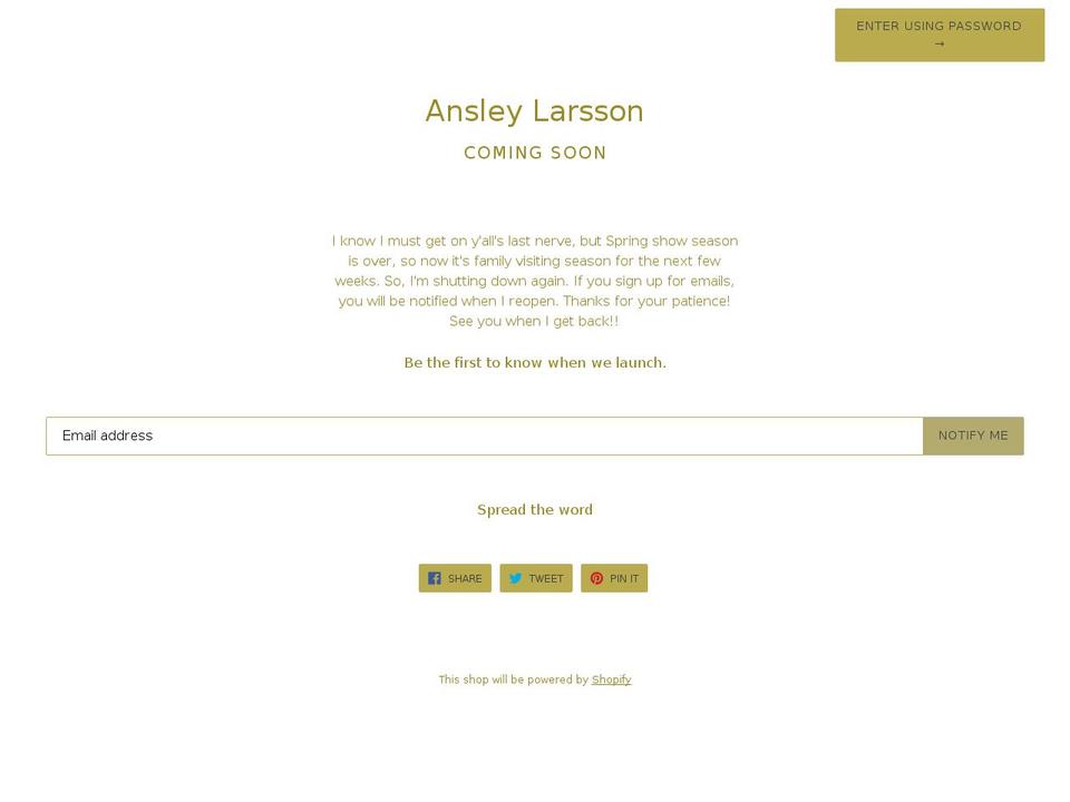 ansley-larsson.myshopify.com shopify website screenshot