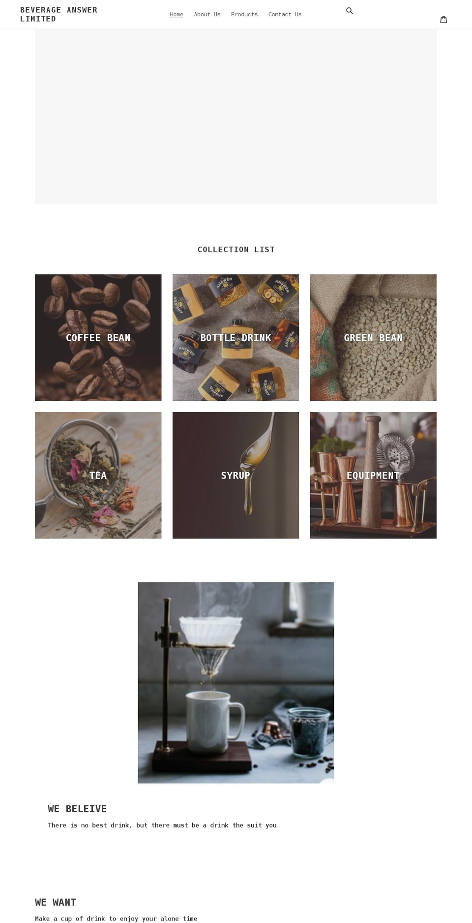 answer-beverage.com shopify website screenshot