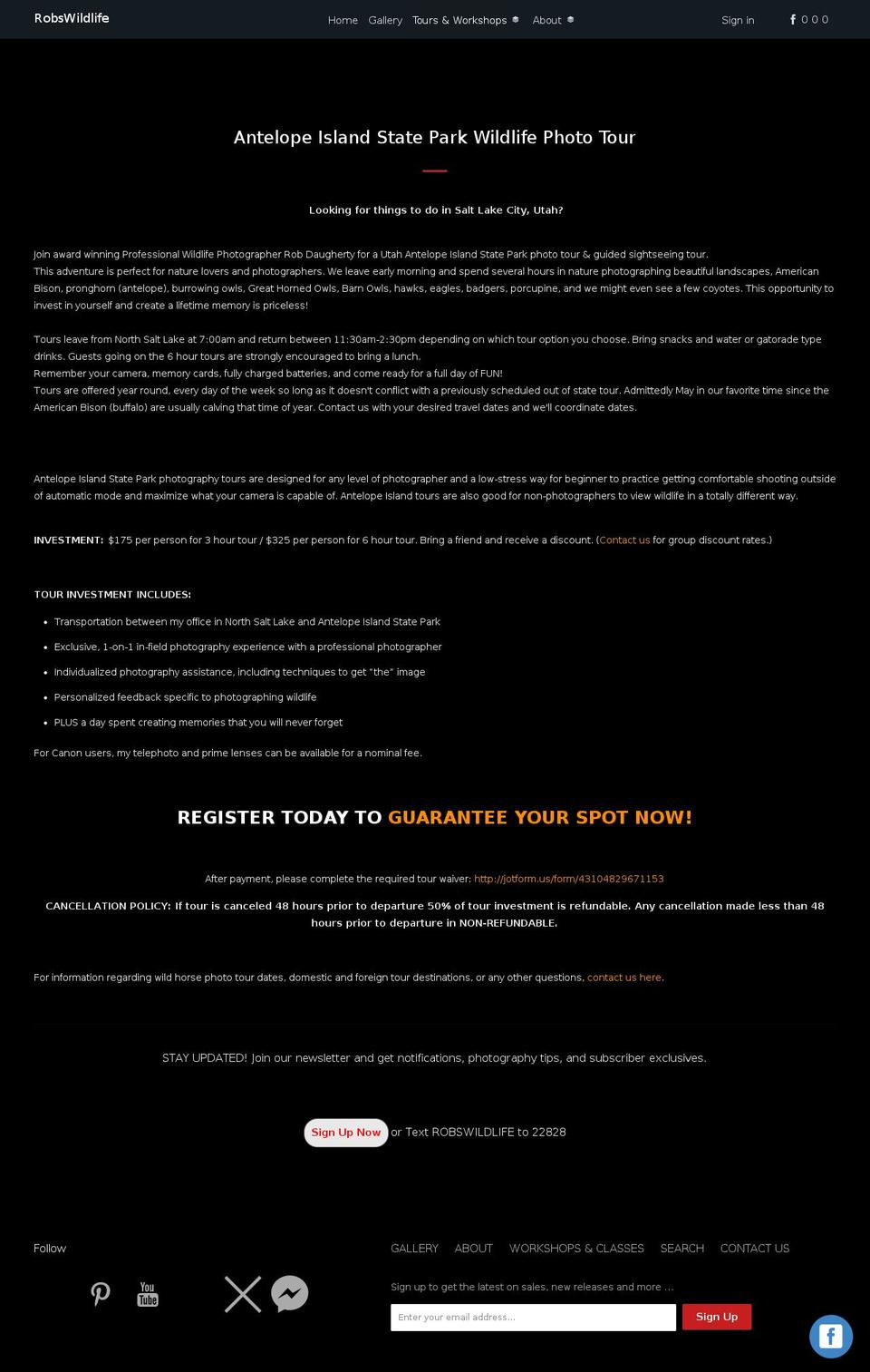 antelopeislandphototours.com — Shopify storefront screenshot