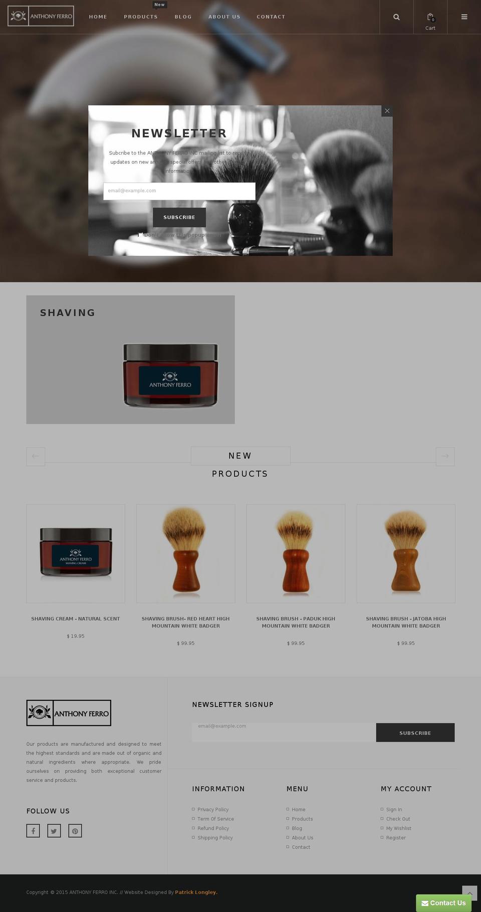 anthonyferroinc.com shopify website screenshot