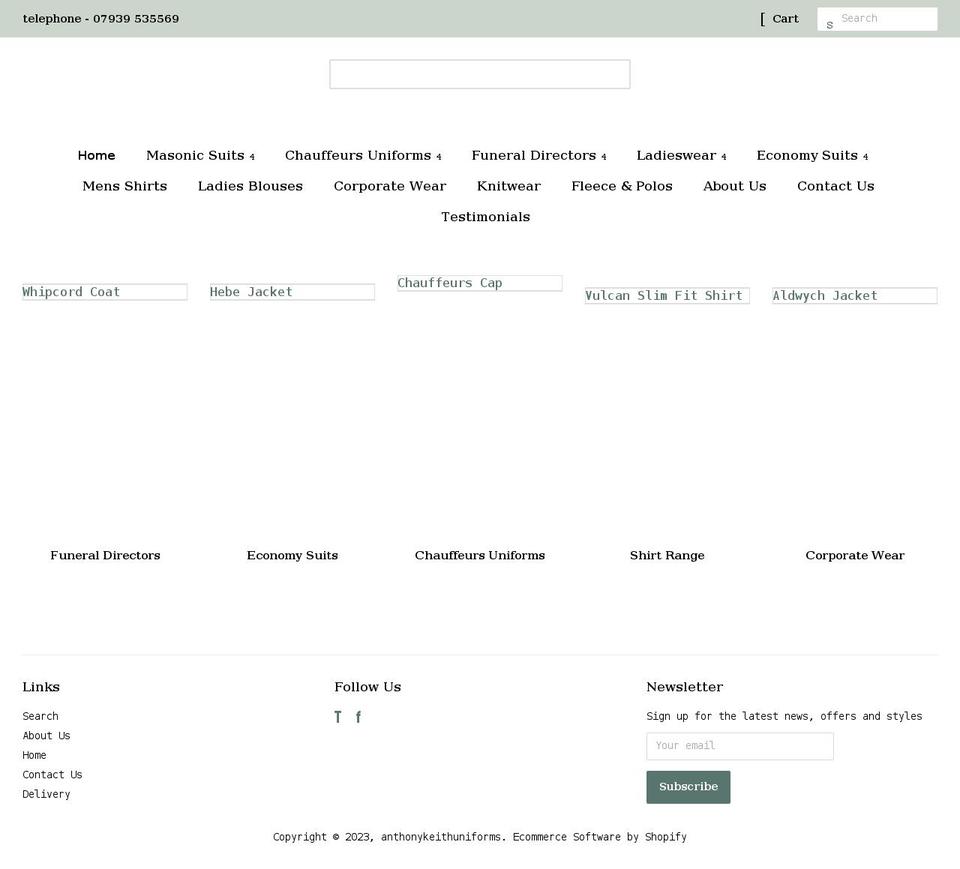 anthonykeithuniforms.co.uk shopify website screenshot