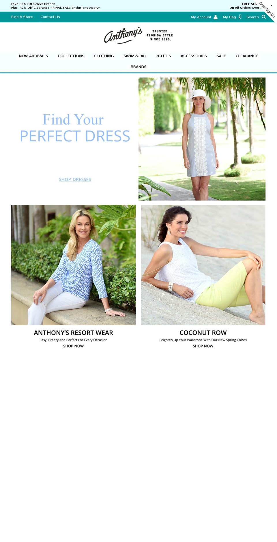 anthonysladiesapparel.com shopify website screenshot