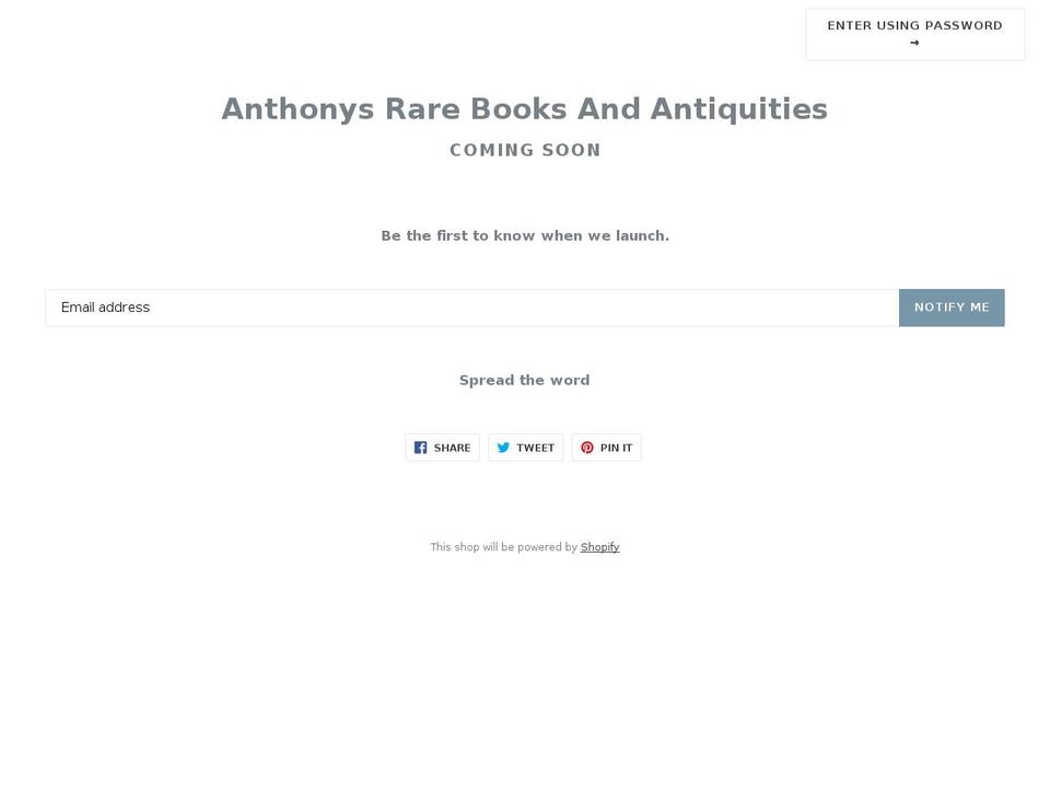 anthonysrarebooksandantiquities.com shopify website screenshot