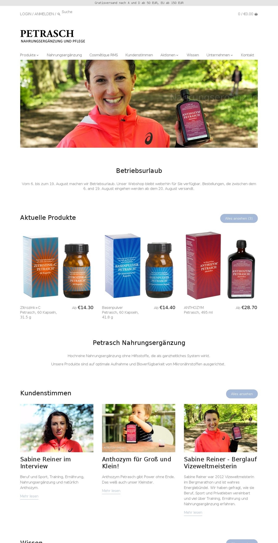 Petrasch Shopify theme site example anthozym.at