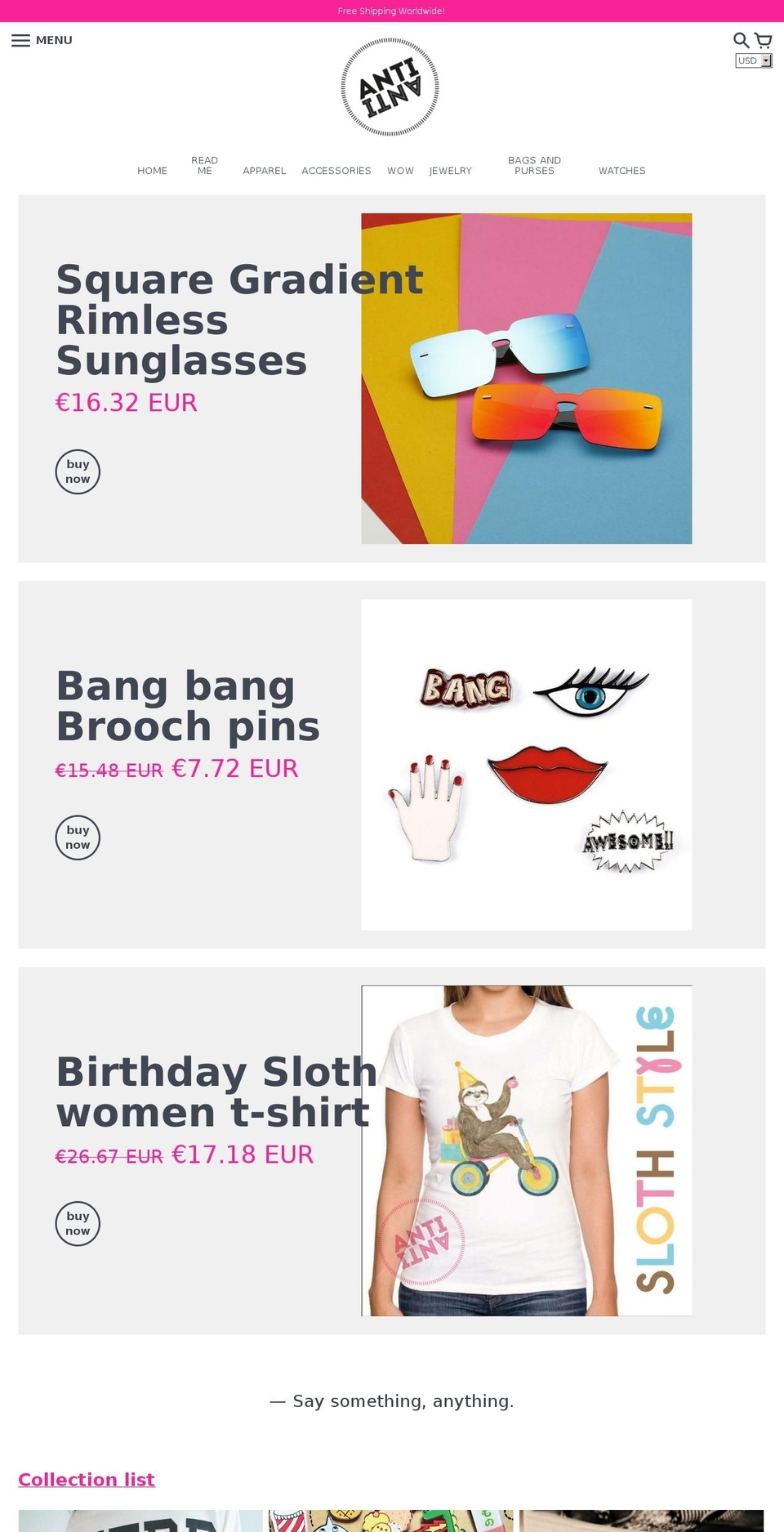 antiantishop.com — Shopify storefront screenshot
