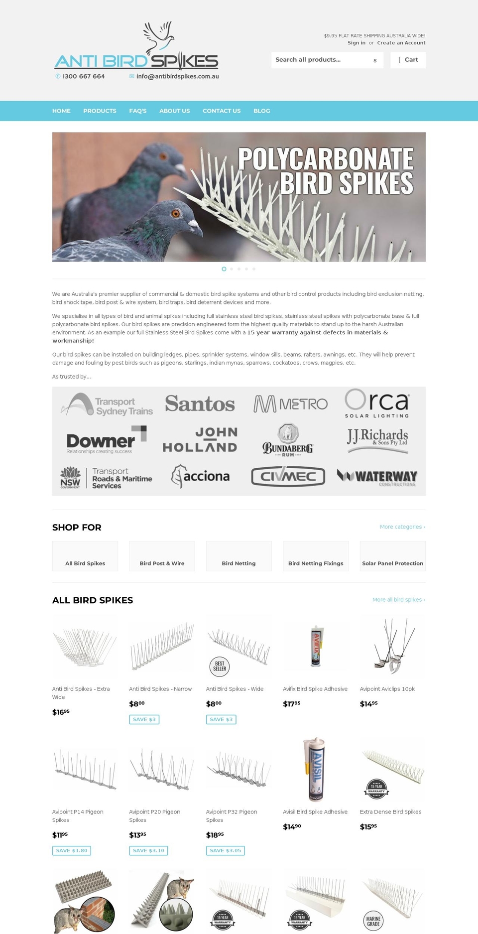 antibirdspikes.com.au shopify website screenshot
