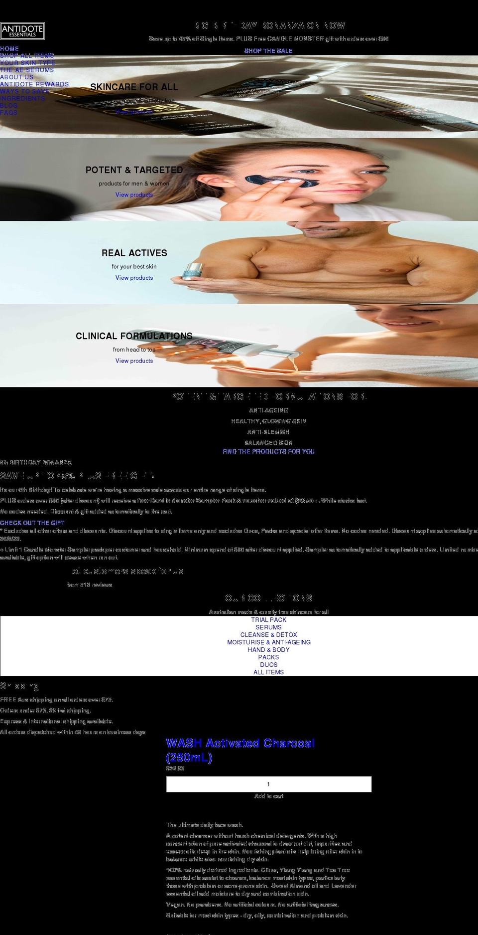 antidoteessentials.com shopify website screenshot