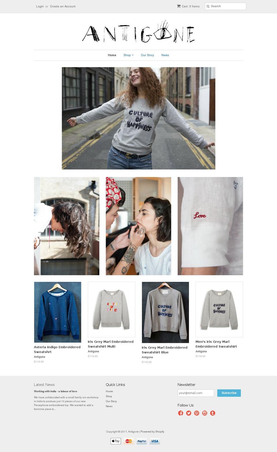 antigone.co.uk shopify website screenshot