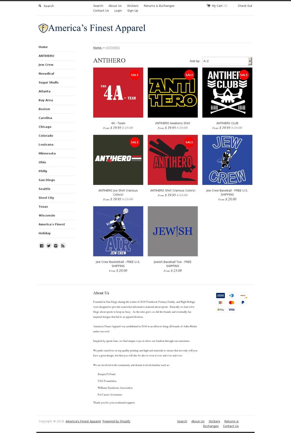 antiheroapparel.com — Shopify storefront screenshot