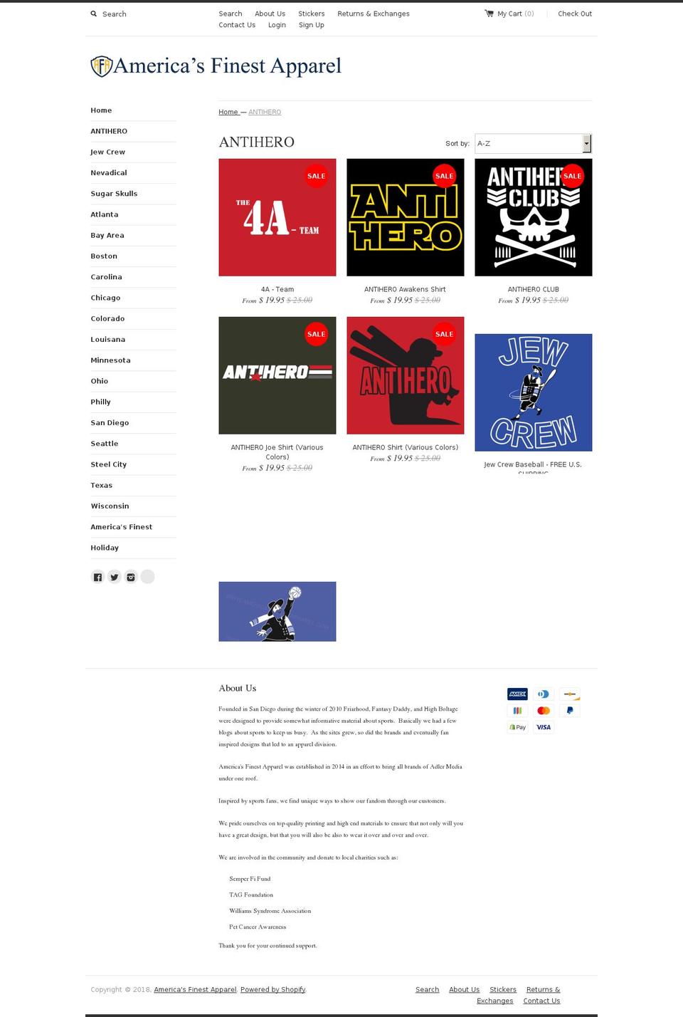 antiherobaseball.com — Shopify storefront screenshot